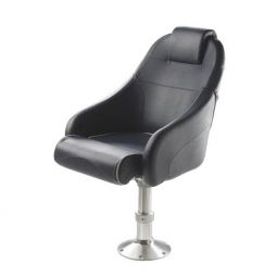Vetus King Helm Seat with Flip-Up Squab, Dark Blue with White Seams