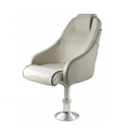 Vetus King Helm Seat with Flip-Up Squab, White with Dark Blue Seams