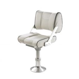 Vetus Ferry Helm Seat with Adjustable Backrest, White with Dark Blue Seams