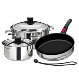 Magma Nesting 7-Piece Induction Compatible Cookware - Stainless Steel Exterior & Slate Black Ceramic